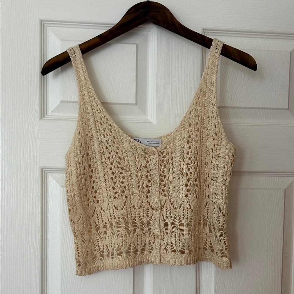 Zara Cream Knit Crochet Crop Top